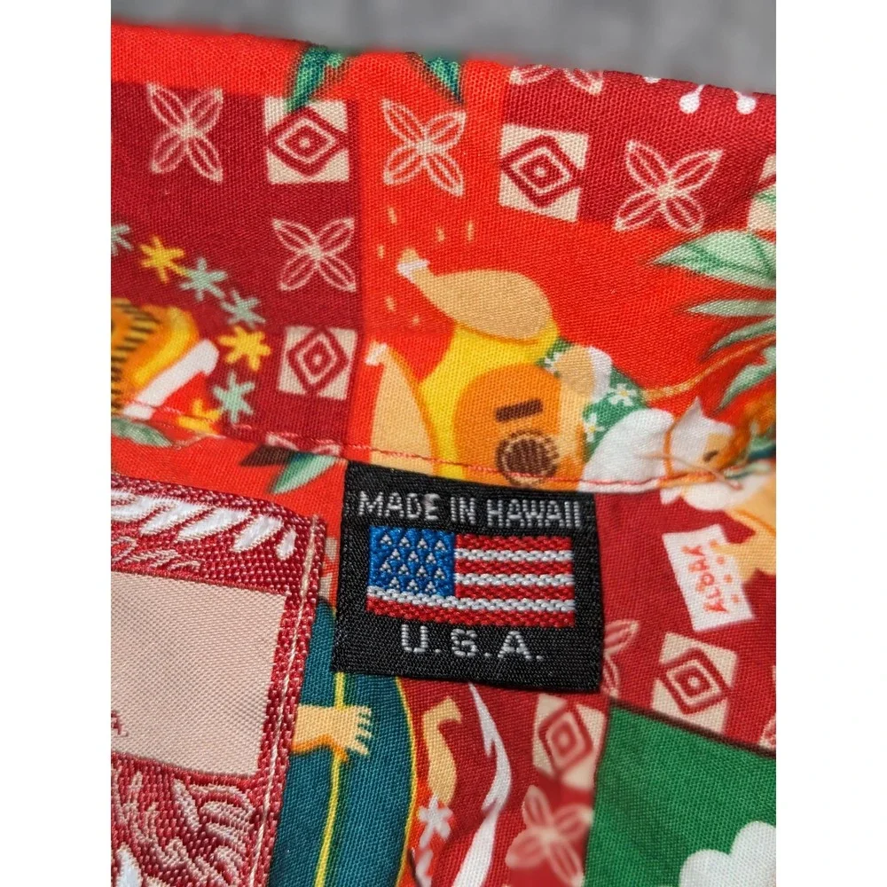 RJC Hawaiian Christmas Shirt Santa Surfing Aloha Holiday Party Red L Made in USA